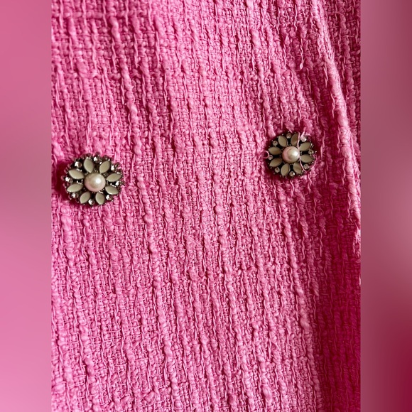 ZARA Pink Tweed Blazer L Textured Bouclé Rhinestone Button Jacket Blogger Viral - Picture 14 of 16